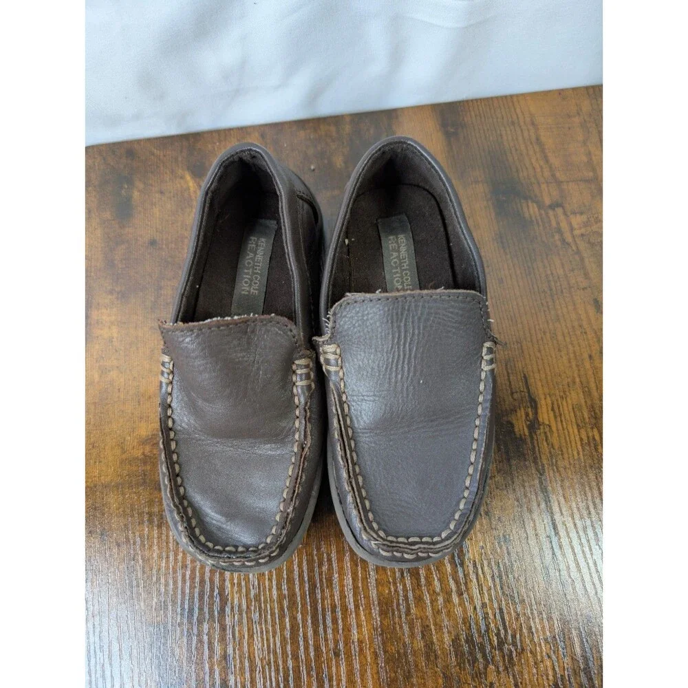 Kenneth Cole Reaction Boys Driving Dime Dark Brown Leather Dress Shoes Size 10.5